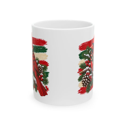 Christmas Cardinal Ceramic Mug – Festive Pinecone & Berry Holiday Coffee Cup 11oz