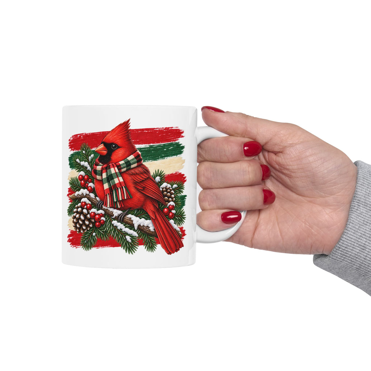 Christmas Cardinal Ceramic Mug – Festive Pinecone & Berry Holiday Coffee Cup 11oz