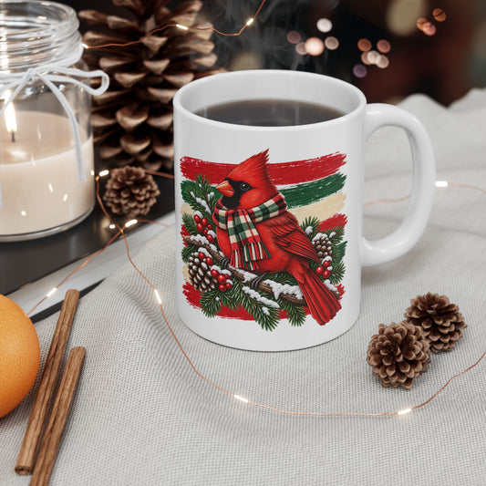 Christmas Cardinal Ceramic Mug – Festive Pinecone & Berry Holiday Coffee Cup 11oz