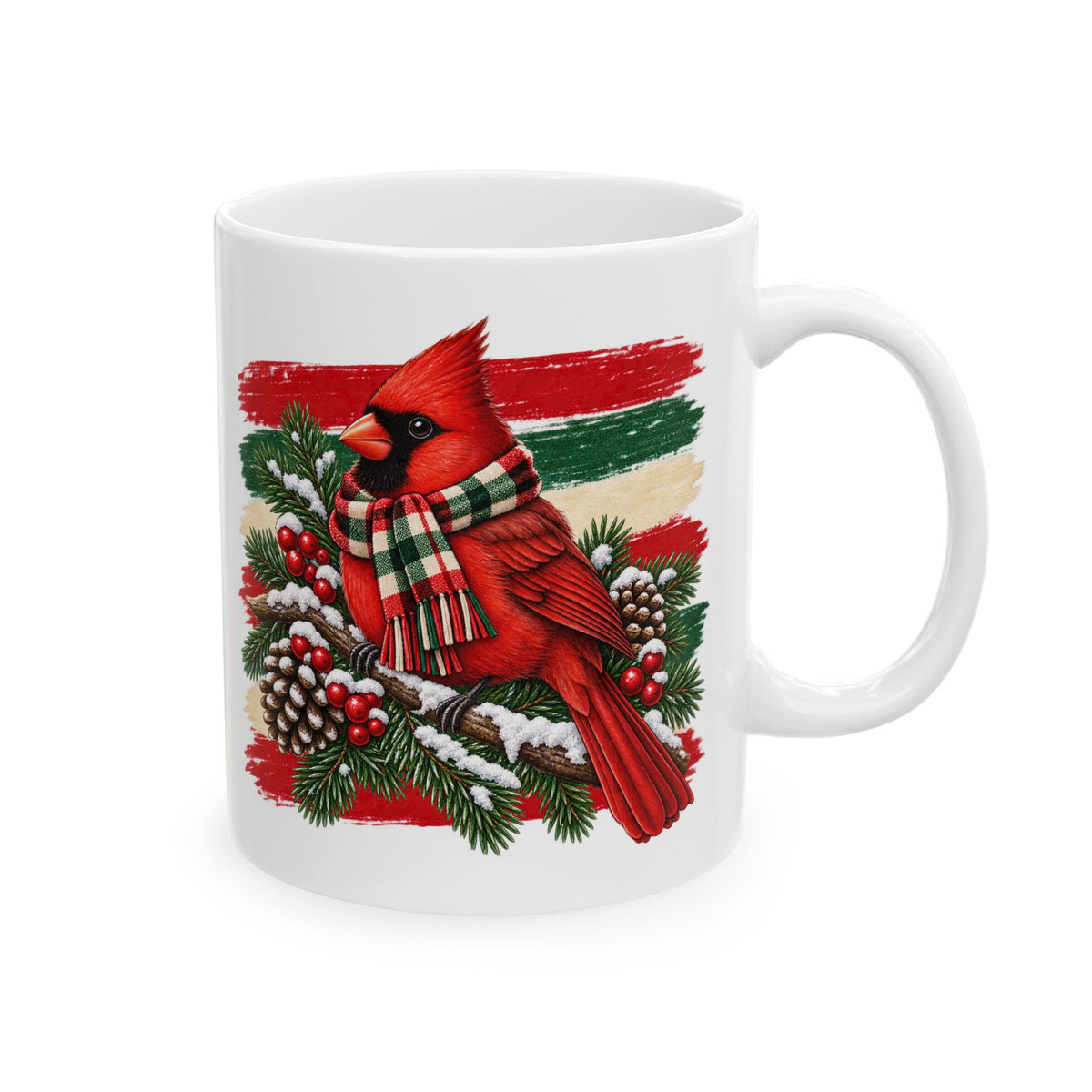 Christmas Cardinal Ceramic Mug – Festive Pinecone & Berry Holiday Coffee Cup 11oz