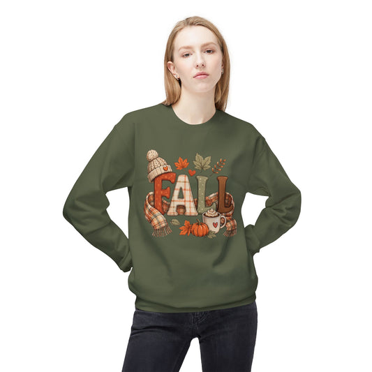 Fall Cozy Sweatshirt — Autumn Leaves, Pumpkin & Hot Cocoa Crewneck
