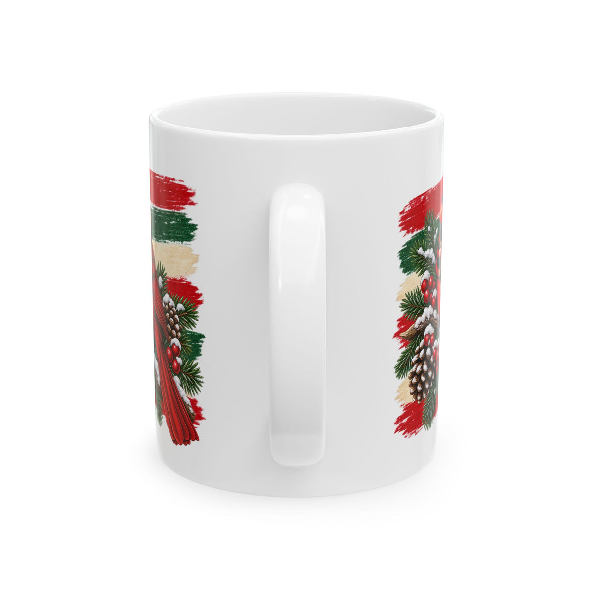 Christmas Cardinal Ceramic Mug – Festive Pinecone & Berry Holiday Coffee Cup 11oz