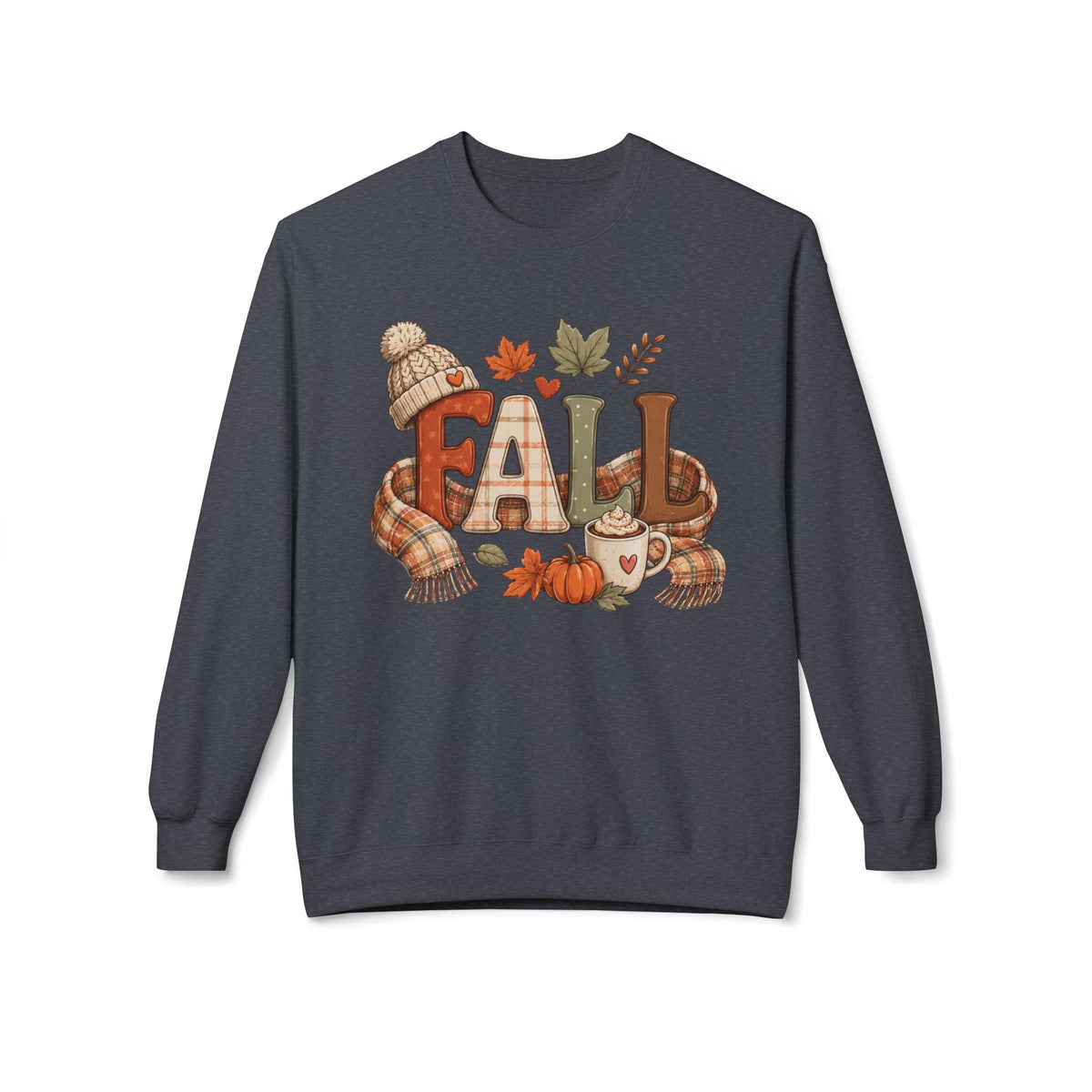 Fall Cozy Sweatshirt — Autumn Leaves, Pumpkin & Hot Cocoa Crewneck